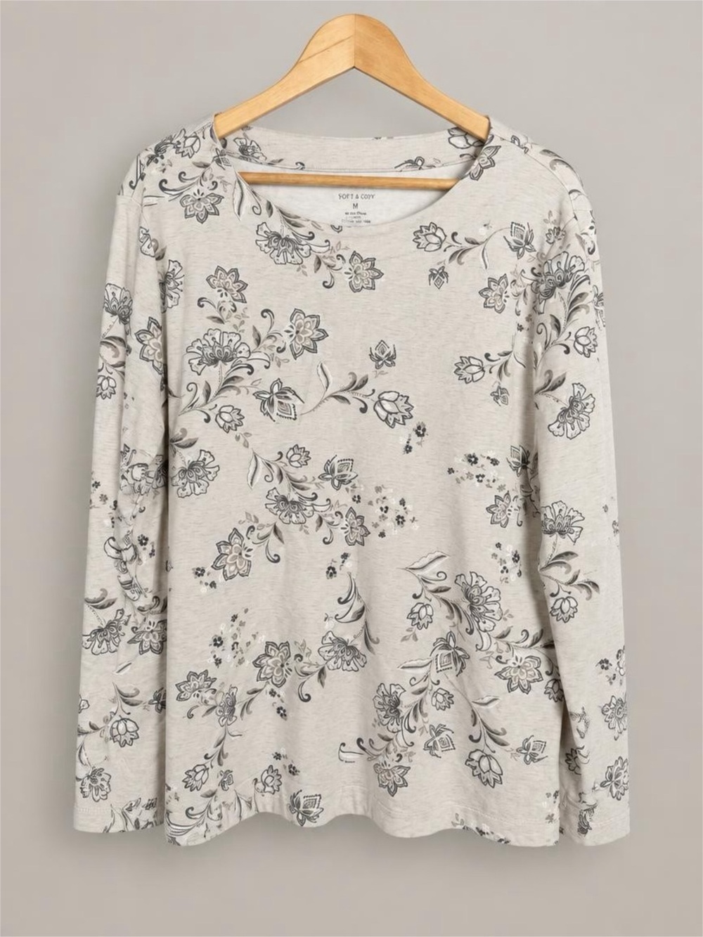 croft & barrow Light Gray Floral Crewneck Sweatshirt
